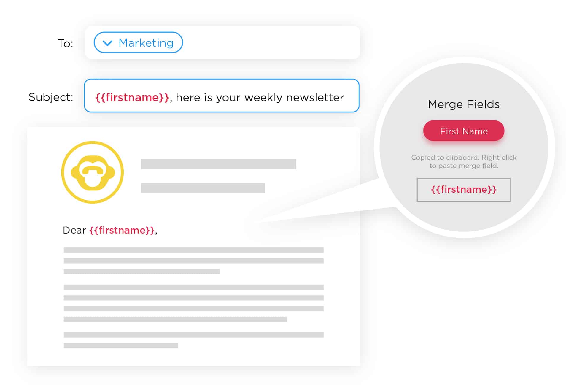 ContactMonkey's merge tags allow you to add personalized subject lines and body copy to your employee emails.