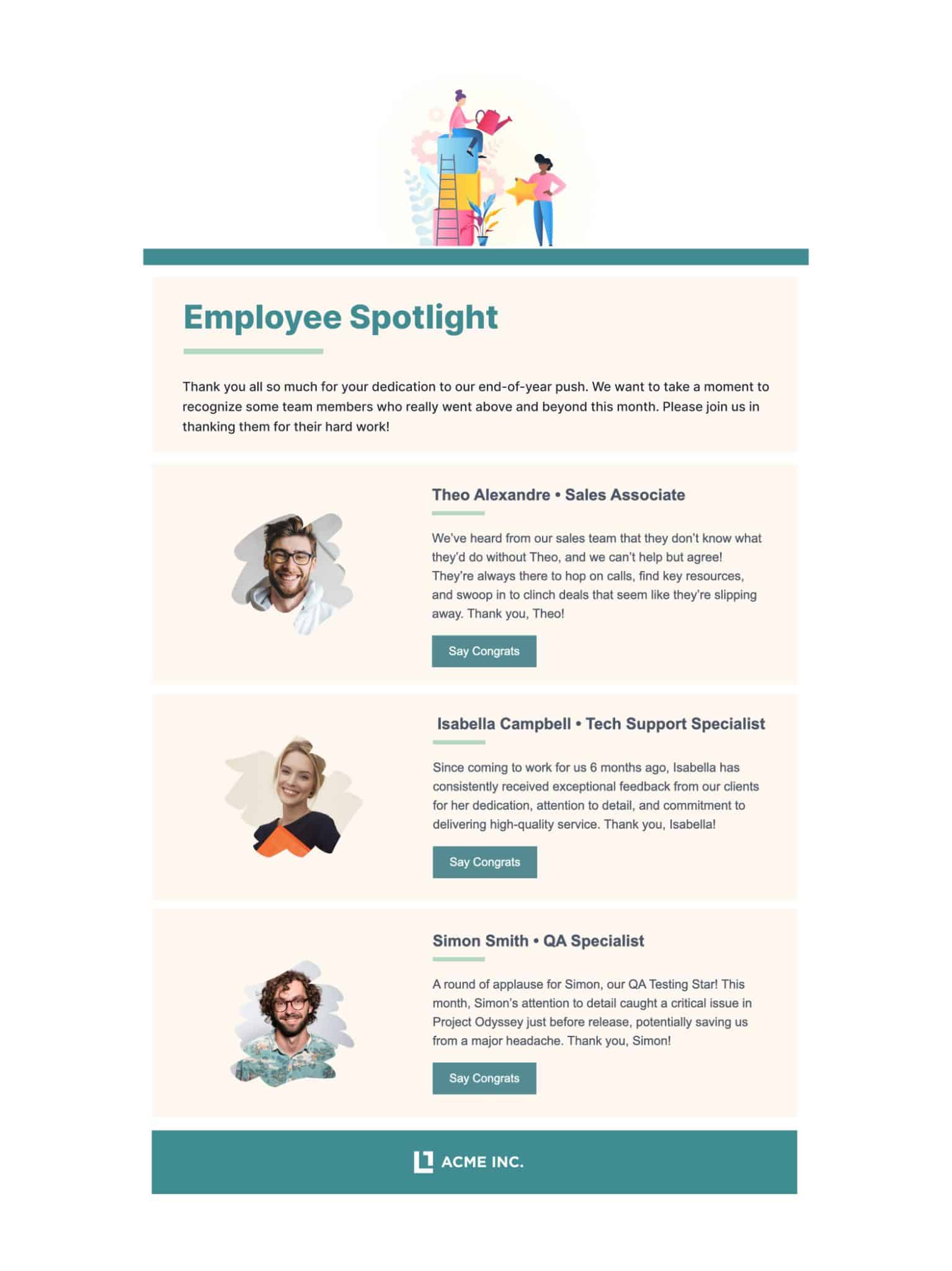 Sample Email template for Employee Spotlights. 