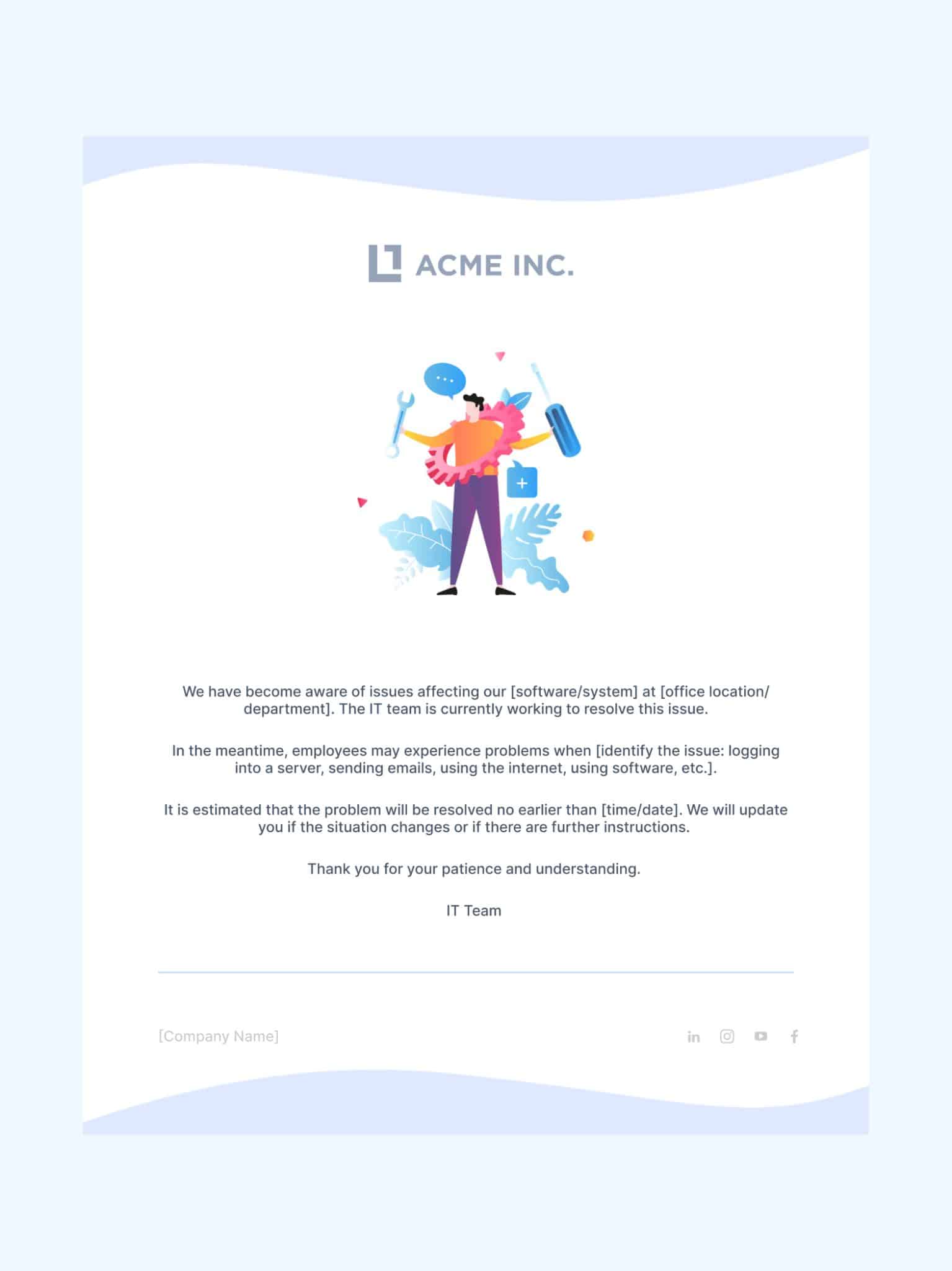 Sample email design for an IT Team update