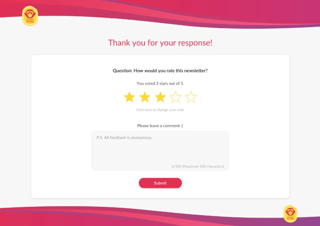 ContactMonkey sample thank you email message with star rating 