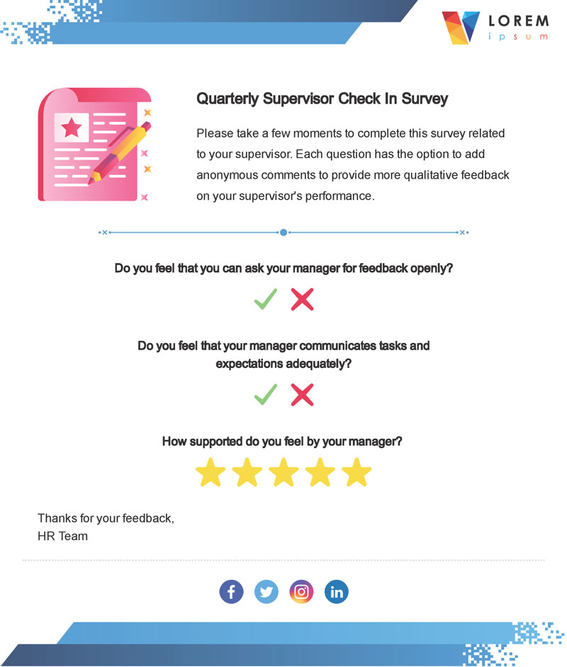 Screenshot of supervisor survey template within ContactMonkey's email template library.