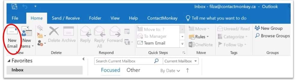 Screenshot of new email button within Outlook.