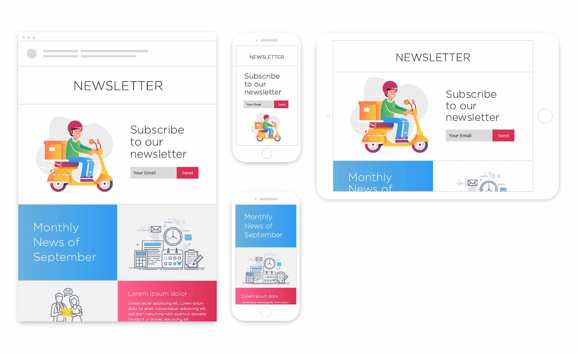 Examples of ContactMonkey's responsive email templates, which work across all devices.