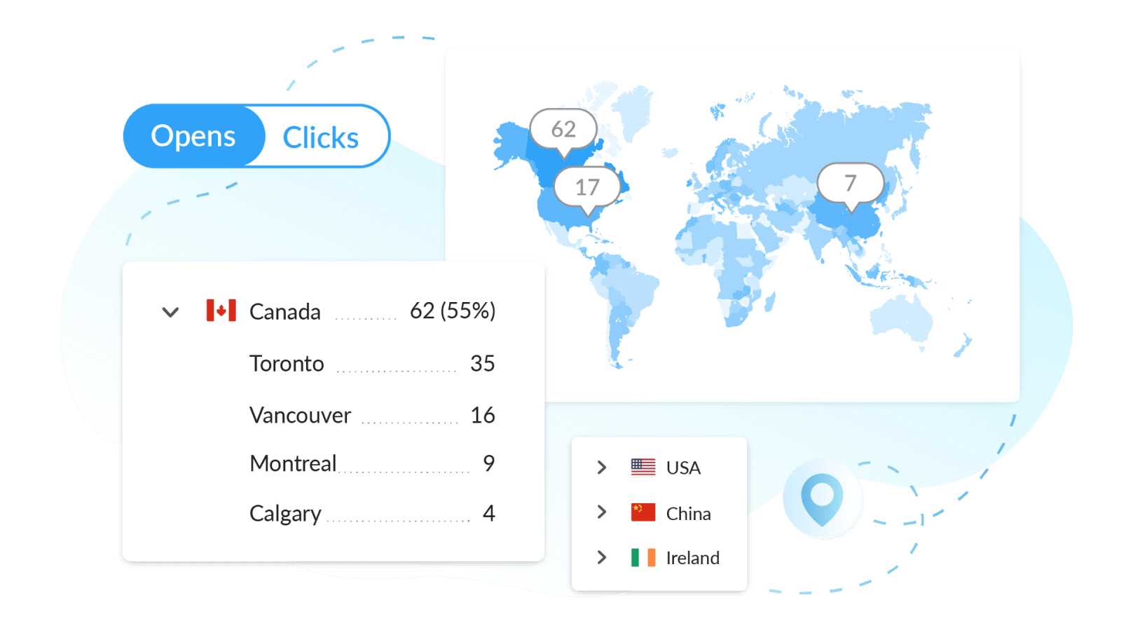 Image of location tracking within ContactMonkey's campaign overview.