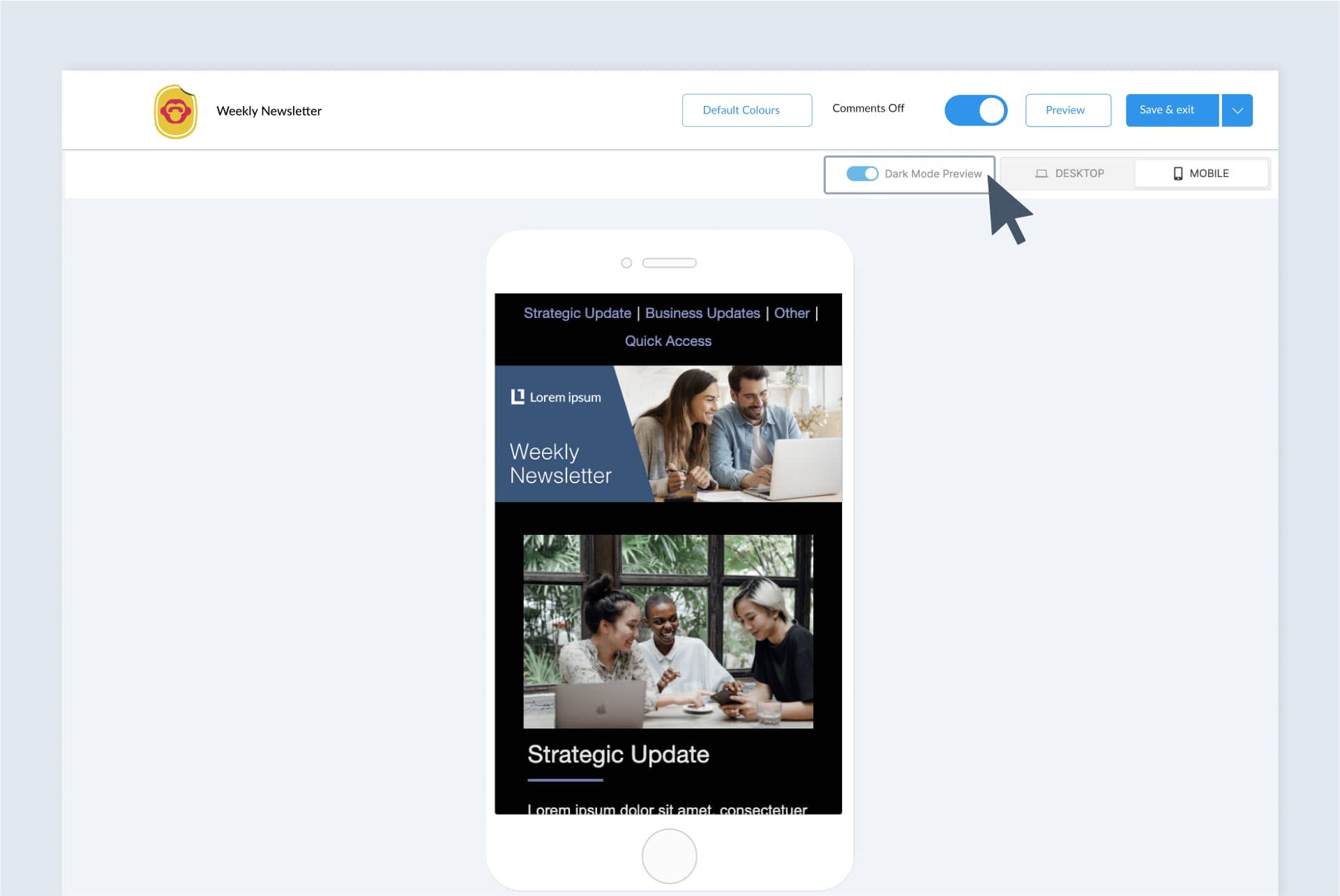 Image of Email Template Builder mobile preview mode