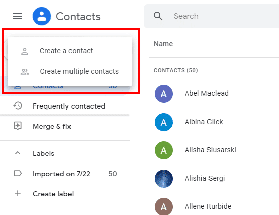Gmail contact list for business