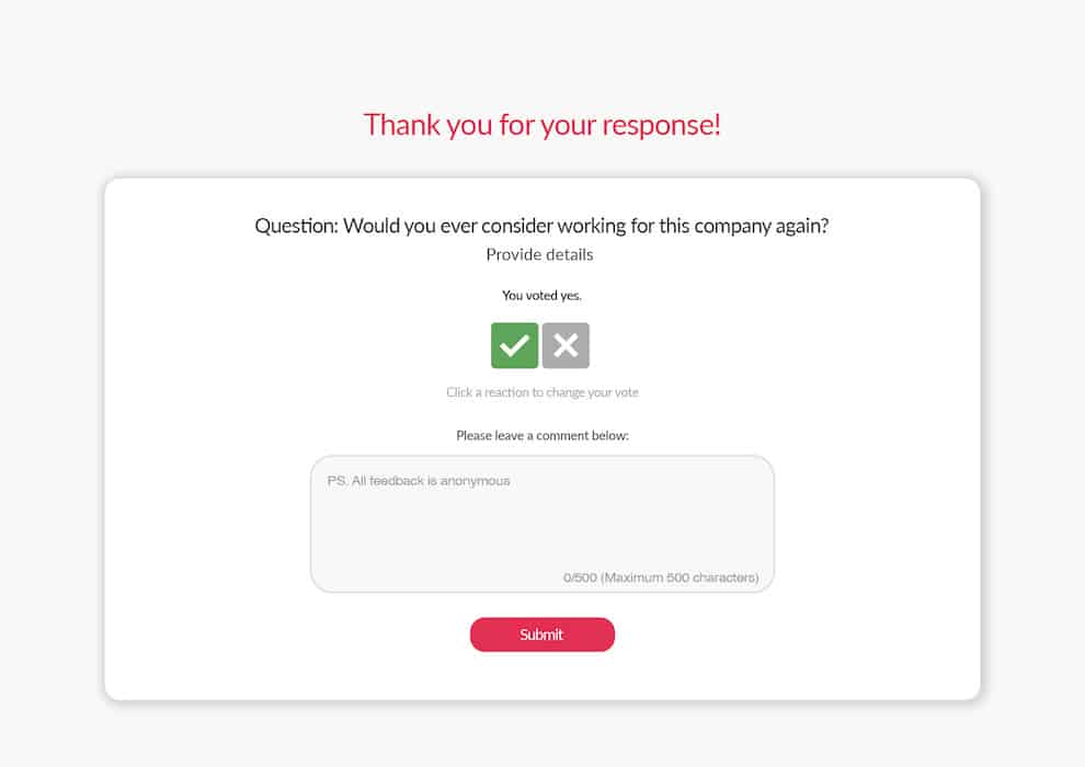 Anonymous employee exit survey feedback.