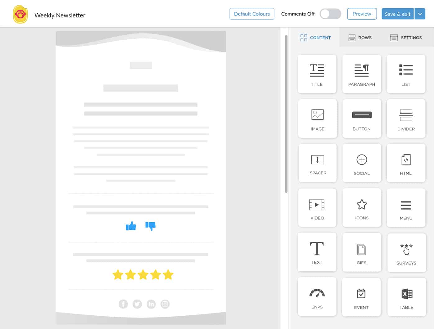 Screenshot of employee survey within ContactMonkey's emal template builder.