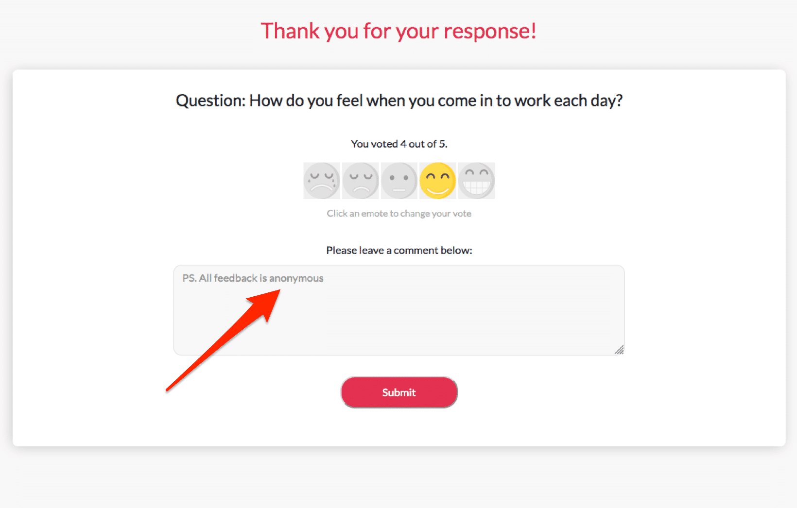 Screenshot of anonymous employee feedback created using ContactMonkey's email template builder.