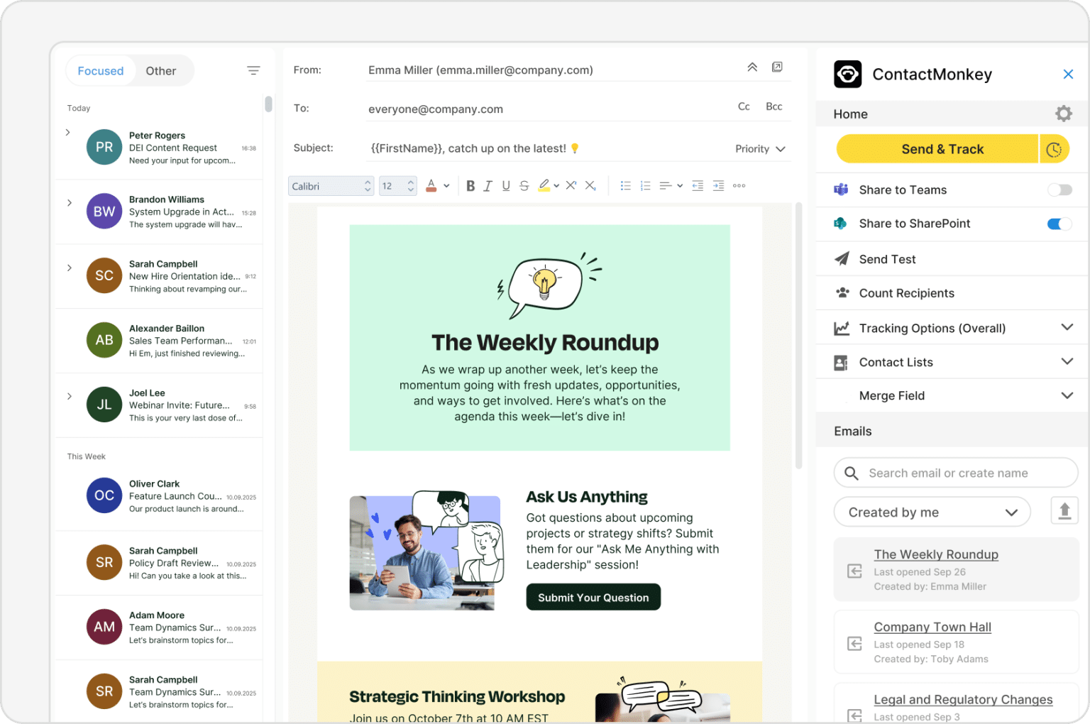 Internal Communications Email Software Features by ContactMonkey