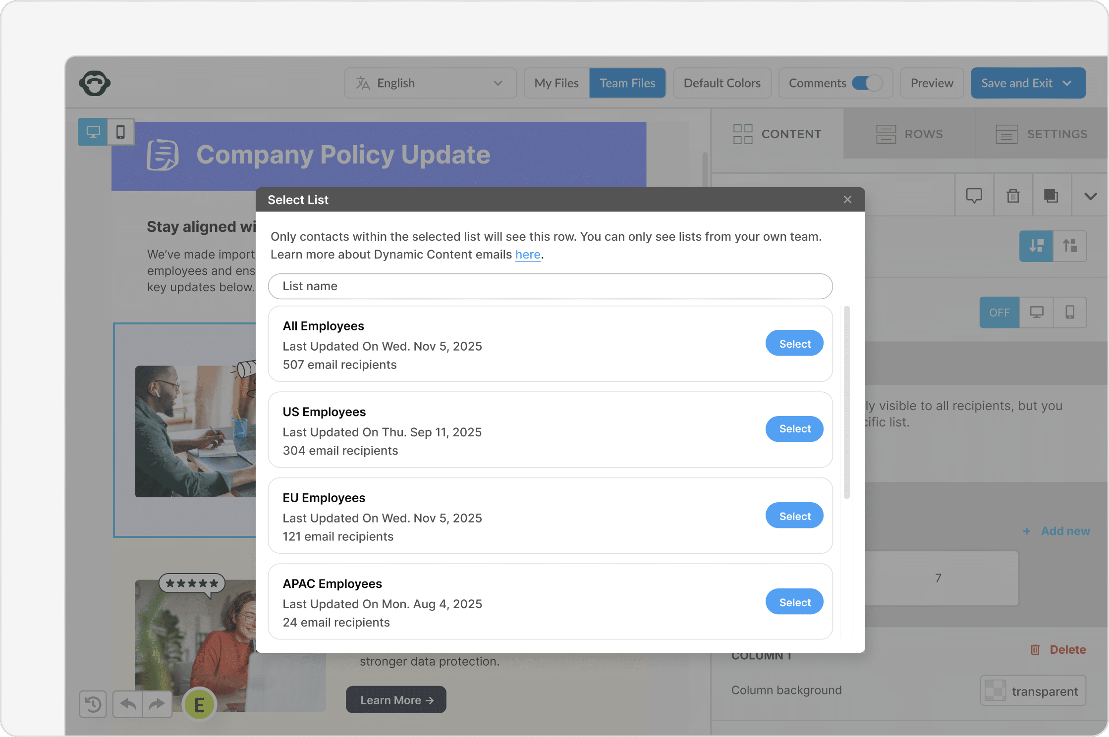 dynamic content step 2