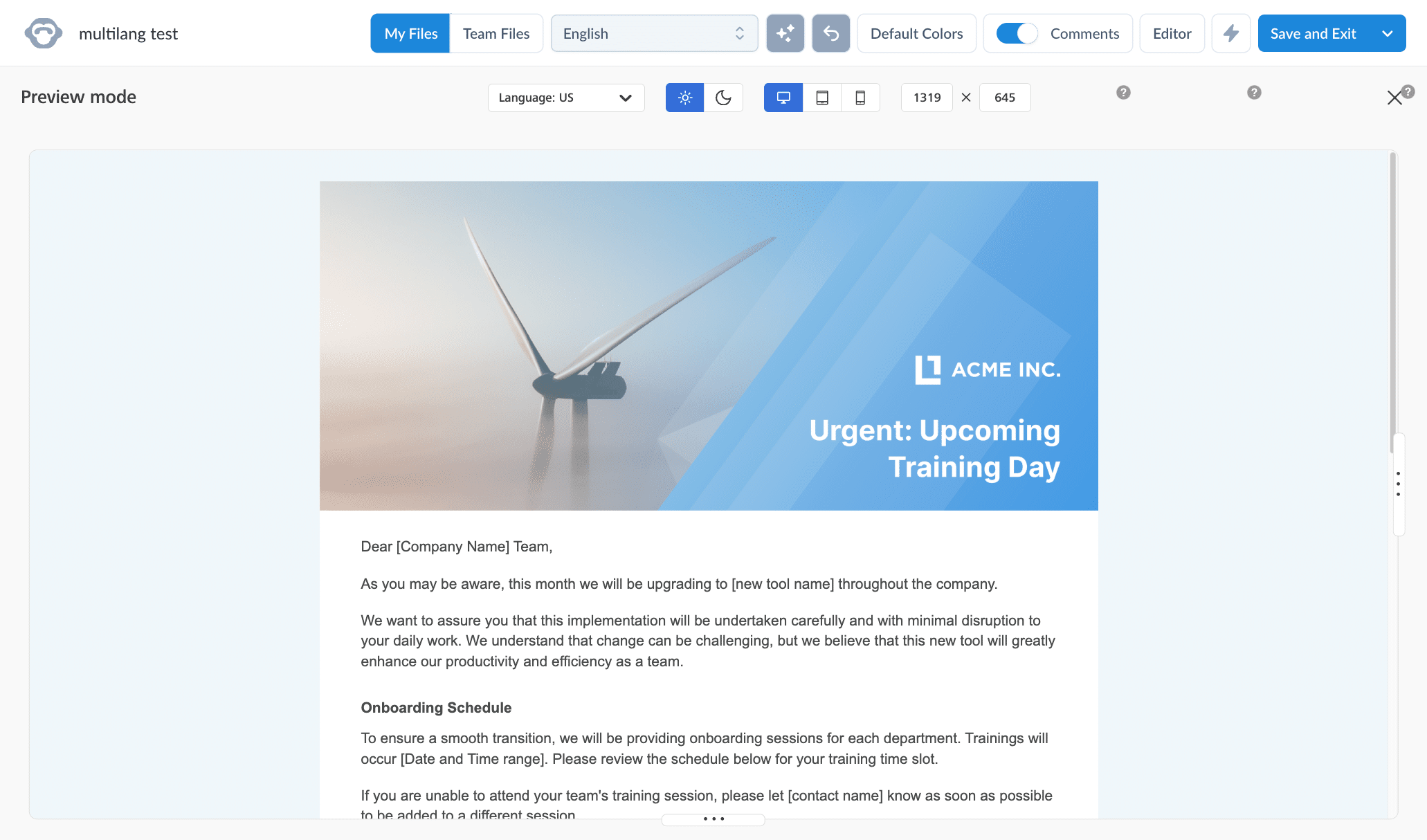 Creating multi-language emails