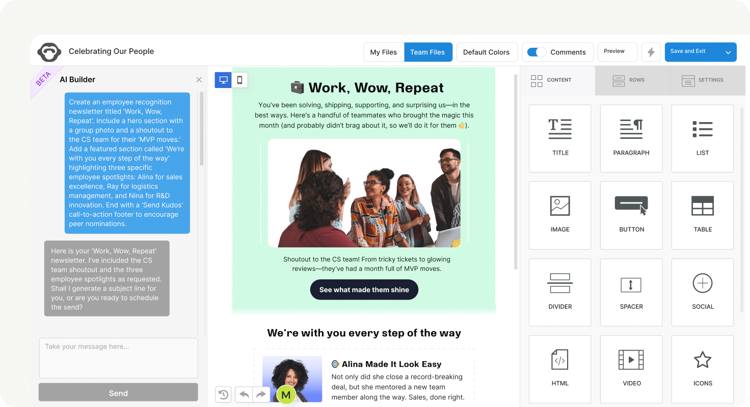 Creating emails with AI Email Builder