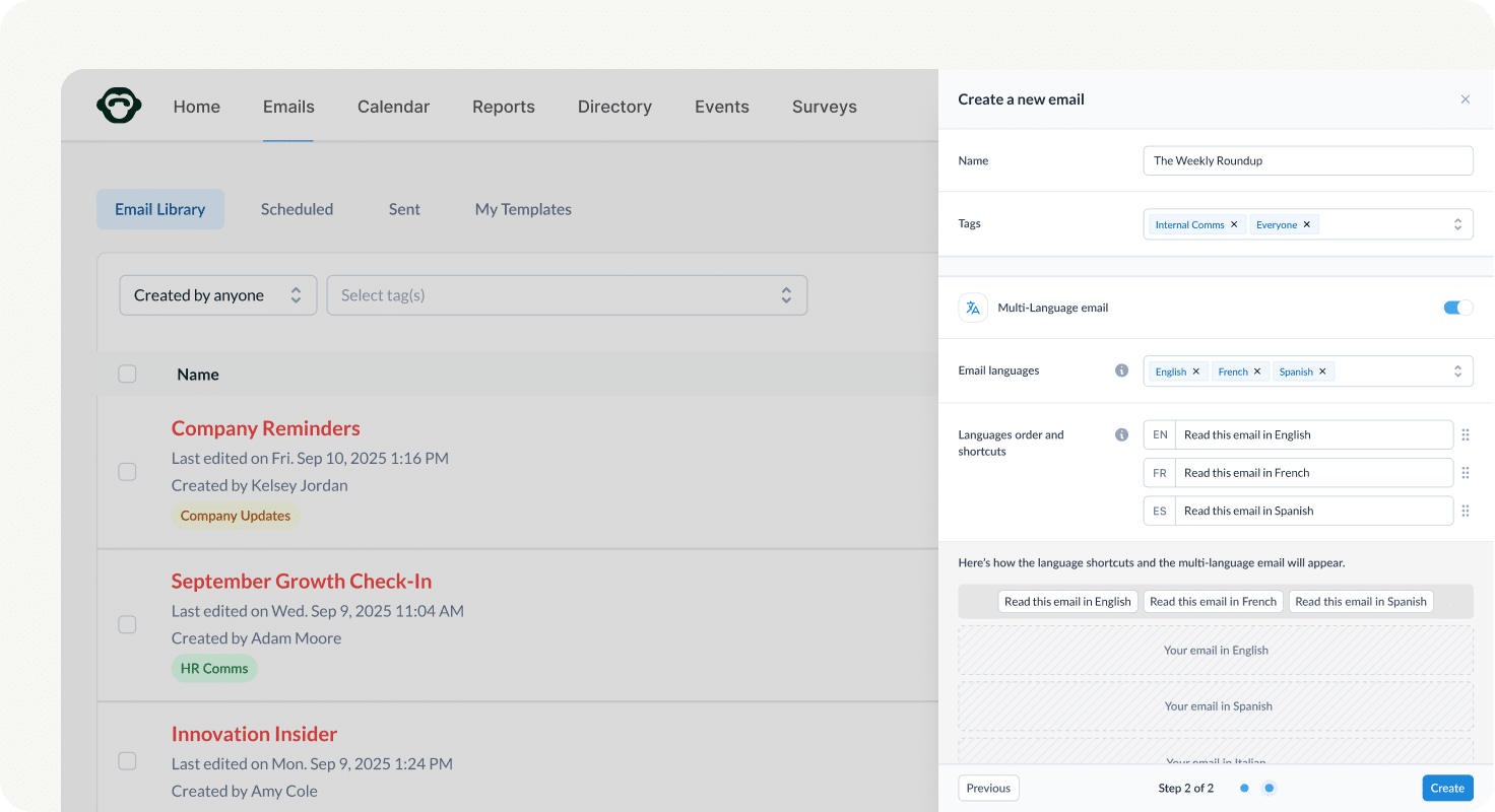 Creating multi-language emails
