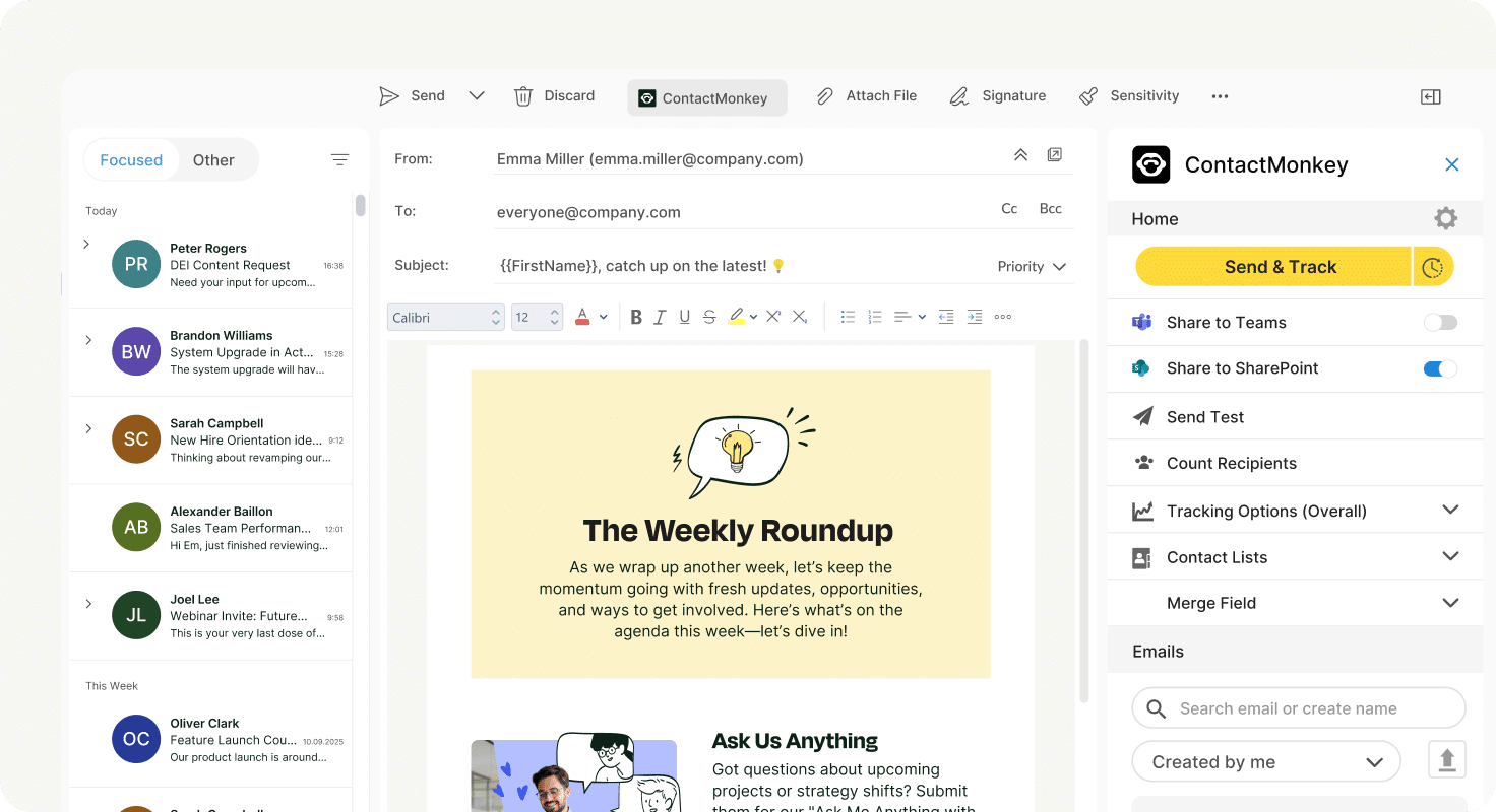 Sending internal emails through Outlook
