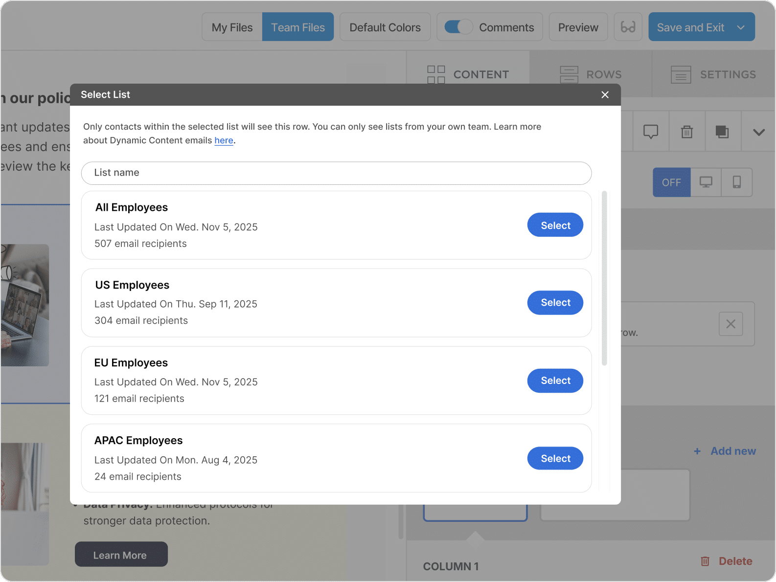 Dynamic Content Step 2