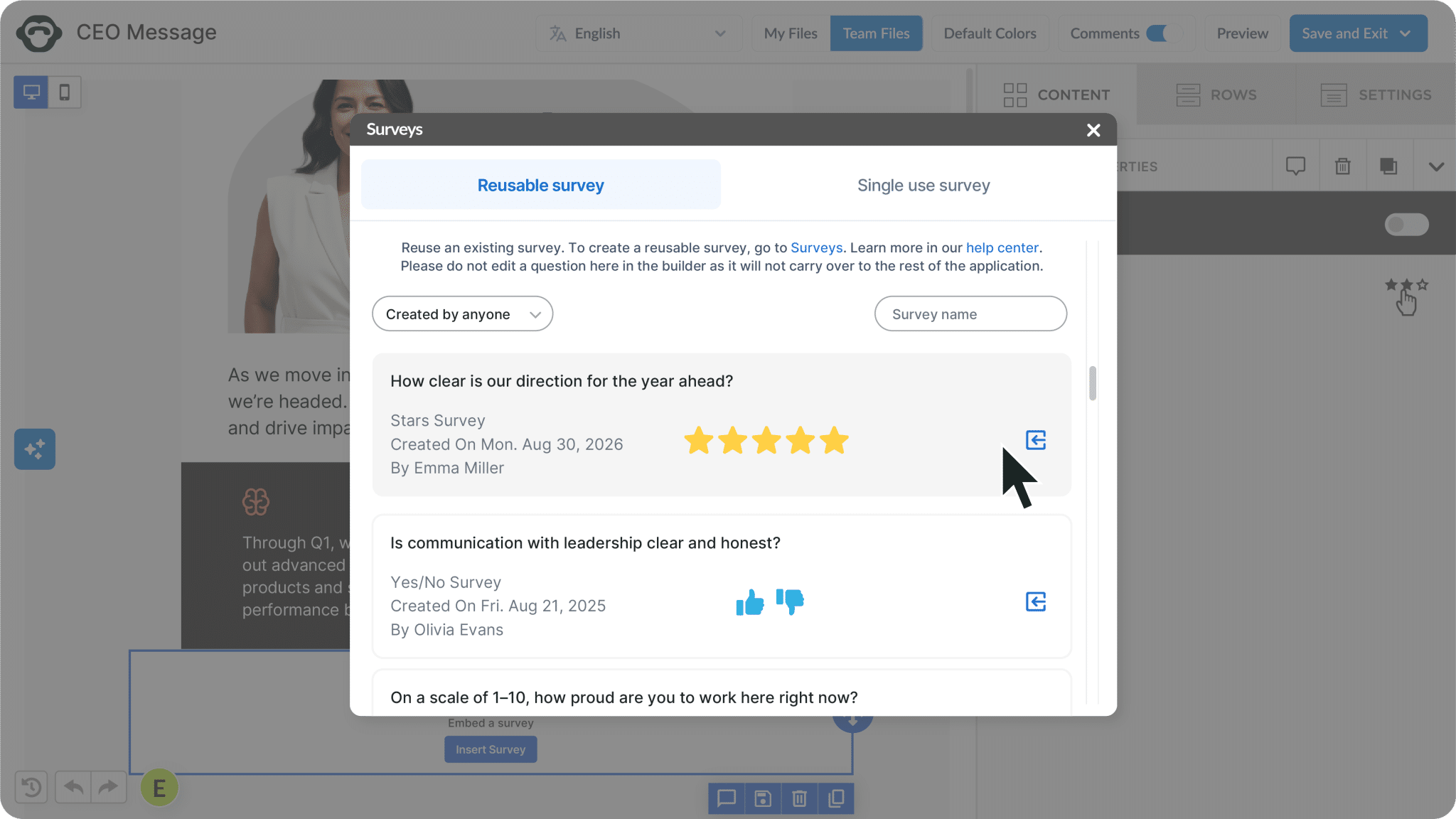 Engage reusable surveys scaled